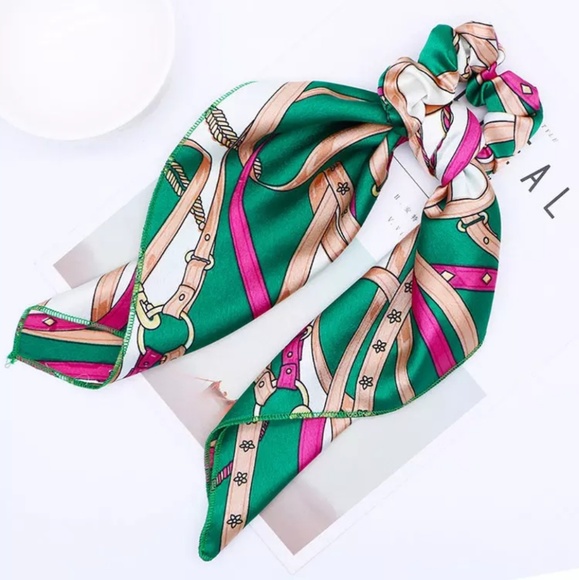 silk like scrunchie scarf bow Accessories - 2 in 1 Scarf on a Scrunchie Bag Accessorie
